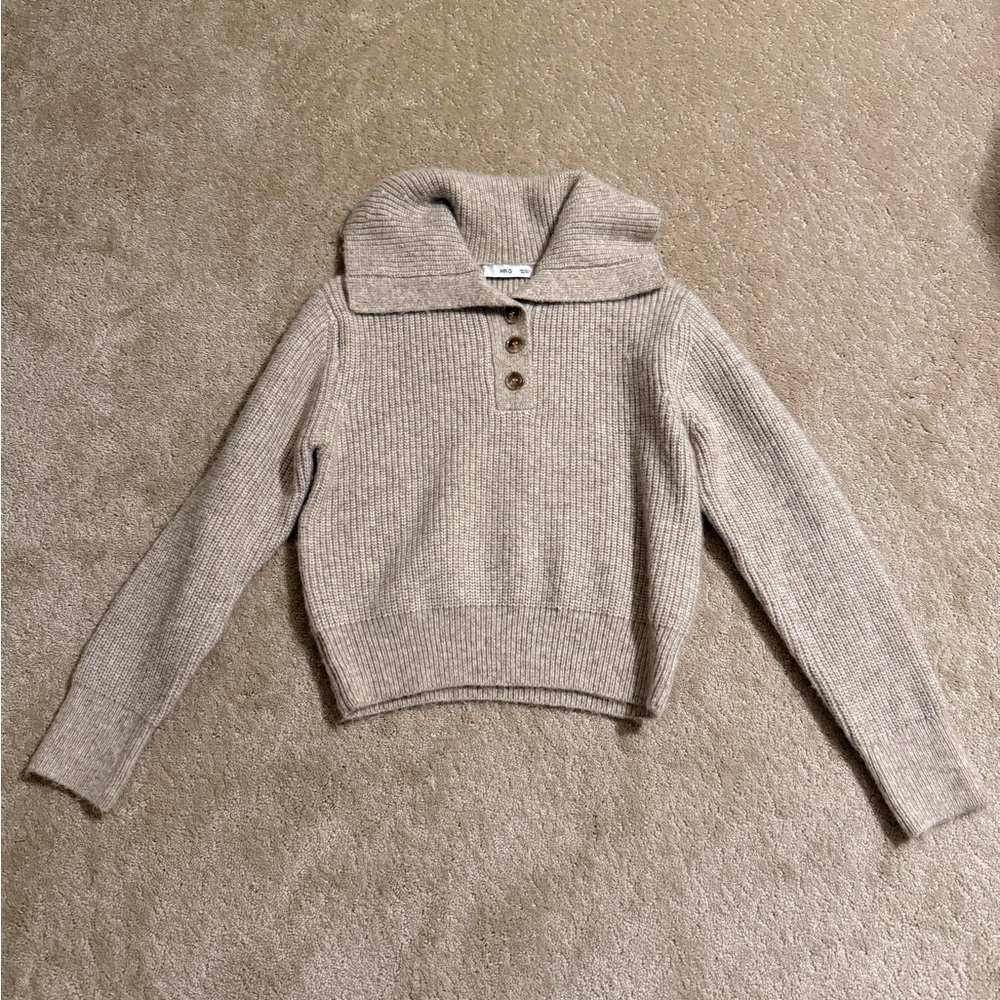 Mango Light Gray Cowl Neck Sweater